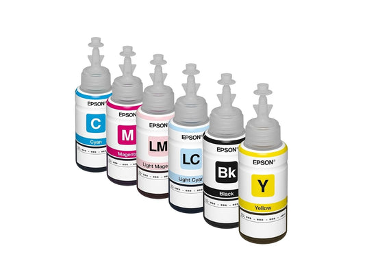 Epson 673 Genuine Ink Bottle Set – 6 Colors, 70 ml Each | Black, Cyan, Magenta, Light Cyan, Light Magenta & Yellow | Original Epson EcoTank Ink