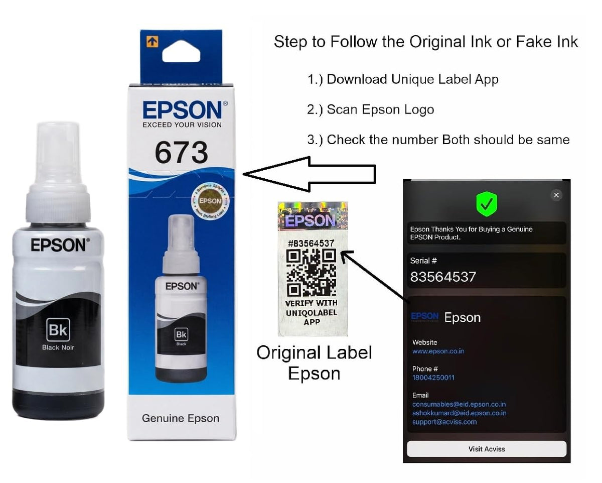 Epson 673 Genuine Ink Bottle Set – 6 Colors, 70 ml Each | Black, Cyan, Magenta, Light Cyan, Light Magenta & Yellow | Original Epson EcoTank Ink