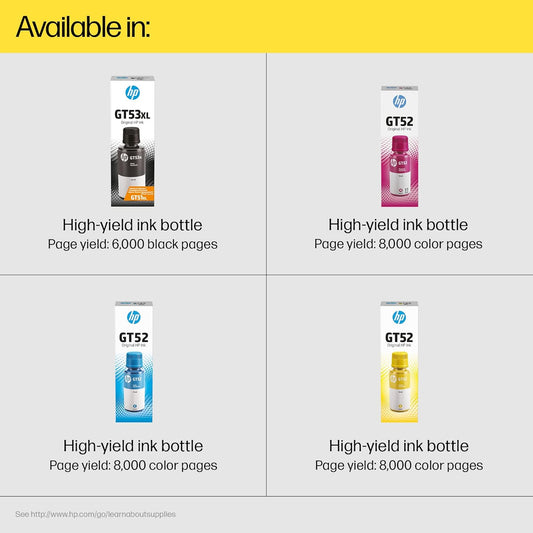 HP GT52 Original Ink Bottle – Yellow, 70 ml | High-Yield Ink for HP Ink Tank & Smart Tank Printers