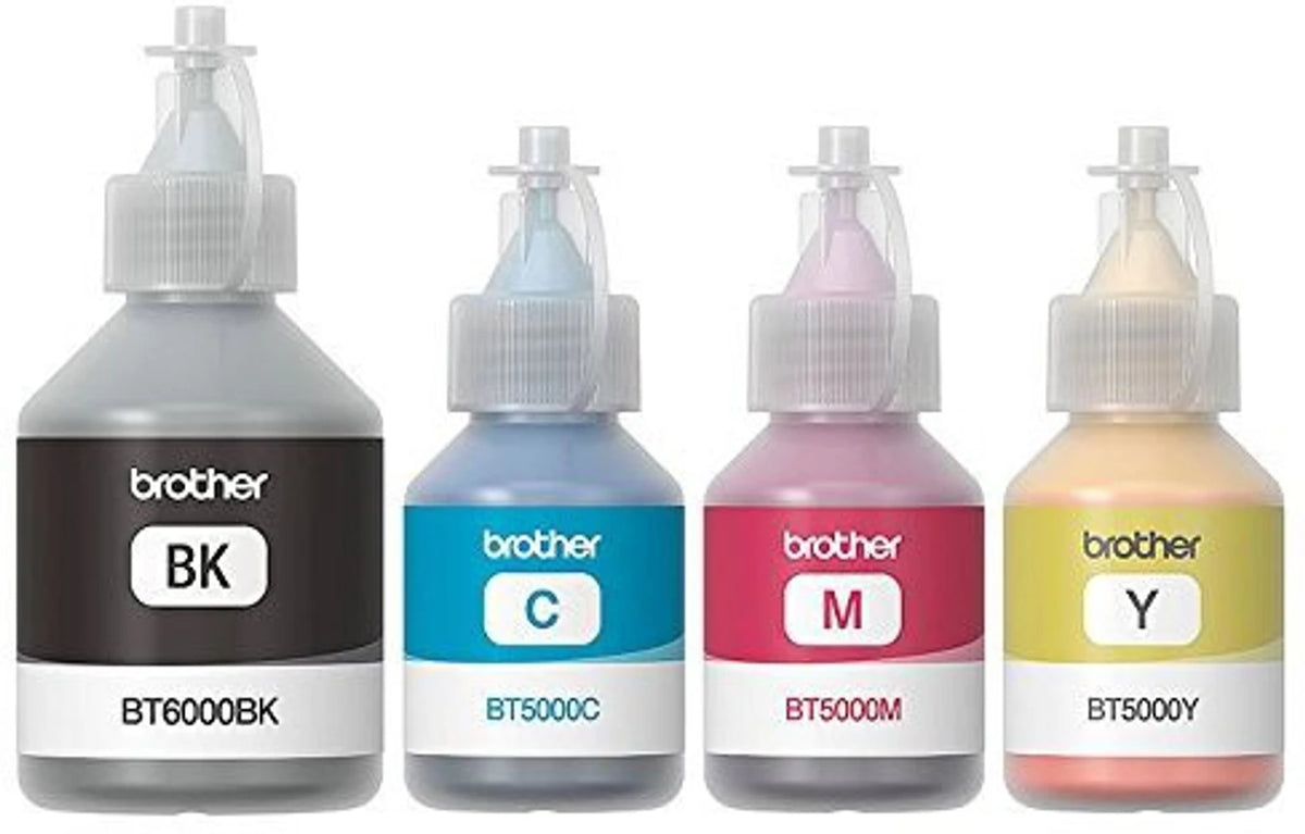 Brother Genuine Ink Bottle Set – BT6000BK Black + BT5000C Cyan + BT5000M Magenta + BT5000Y Yellow | High-Yield Ink for Brother Ink Tank Printers