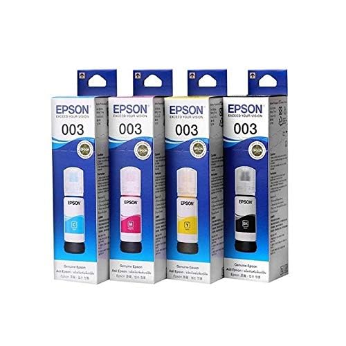 Epson 003 Genuine Ink Bottle Set – Black, Cyan, Magenta & Yellow | Original Epson EcoTank Ink | 4-Color Printer Ink Set