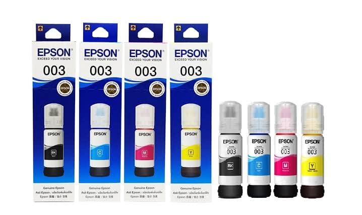 Epson 003 Genuine Ink Bottle Set – Black, Cyan, Magenta & Yellow | Original Epson EcoTank Ink | 4-Color Printer Ink Set