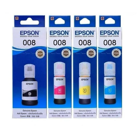 Epson 008 Genuine Ink Bottle Set – Black, Cyan, Magenta & Yellow | EcoTank Printer Ink | Original Epson 008 Series | 4-Color Ink Set