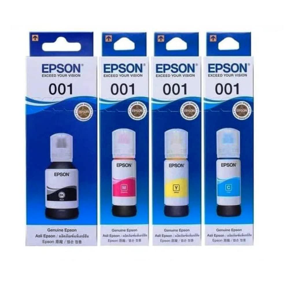 Epson 001 Genuine Ink Bottle Set – Black, Cyan, Magenta & Yellow | Original Epson EcoTank Ink | 4-Color Printer Ink Set