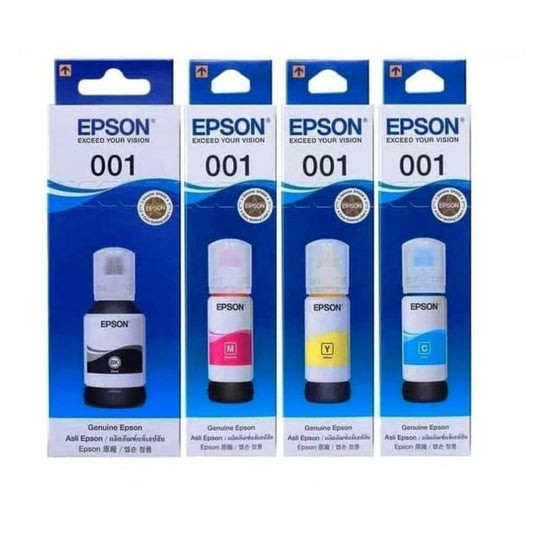 Epson 001 Genuine Ink Bottle Set – Black, Cyan, Magenta & Yellow | Original Epson EcoTank Ink | 4-Color Printer Ink Set