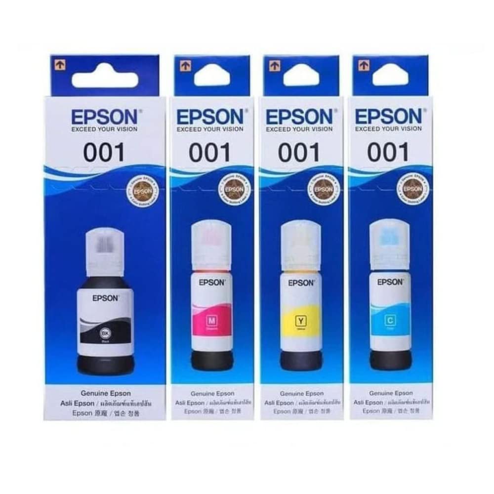 Epson 001 Ink Bottle Set – Black, Cyan, Magenta & Yellow | 4 Colour Ink Refill Set