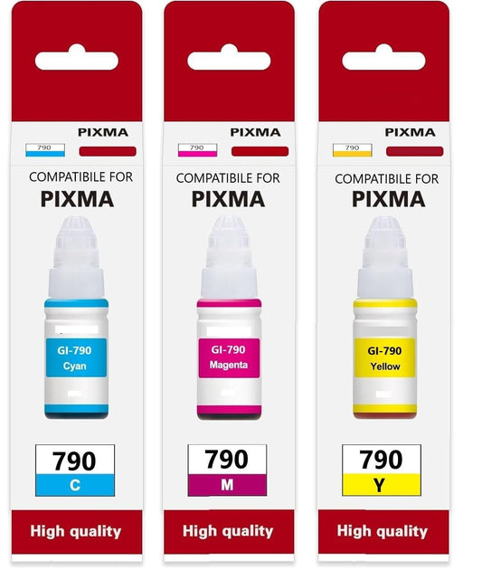 GI-790 Multicolor Ink Bottle Compatible Pixma Printer Ink for G1010 G2000 G2002 G2010 G2012 G3000 G3010 G3012 G4010 (Cyan/Yellow/Magenta) 554260