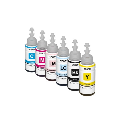 Epson T673 6-Colour Ink Bottle Set 70ml Each – Original Black, Cyan, Magenta, Yellow, Light Cyan & Light Magenta Ink for Compatible Epson EcoTank Photo Printers