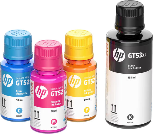 HP GT52 & GT53XL Compatible Ink Bottle Set – Cyan, Magenta, Yellow & Black – 285 ml
