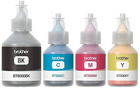 Brother Genuine Ink Bottle Set – BT6000BK Black + BT5000C Cyan + BT5000M Magenta + BT5000Y Yellow | High-Yield Ink for Brother Ink Tank Printers
